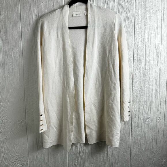 Cyrus Open Front Rayon Blend Cardigan Size Medium Ivory Ribbed Cuff Classy - Picture 9 of 10